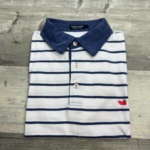 Southern marsh White w/ Blue Stripe Polo Shirt L